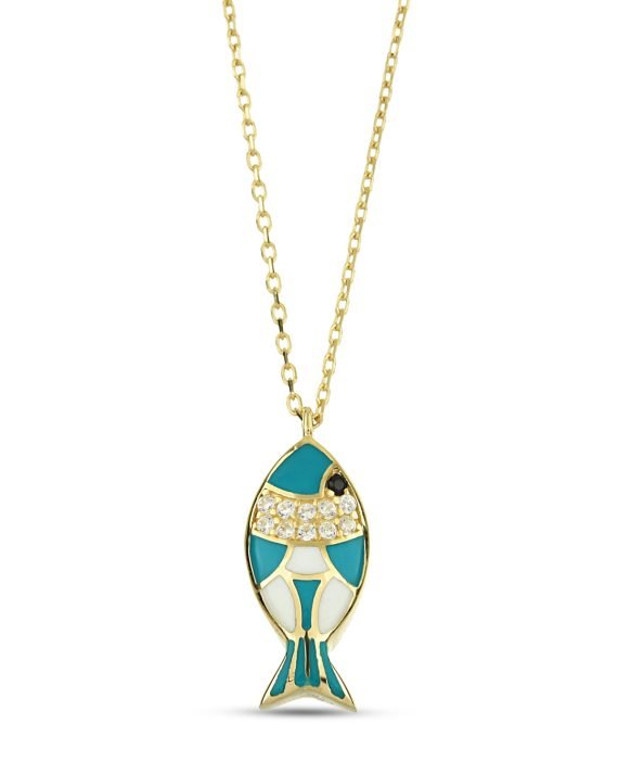 14 Ayar Mavi Balık Altın kolye