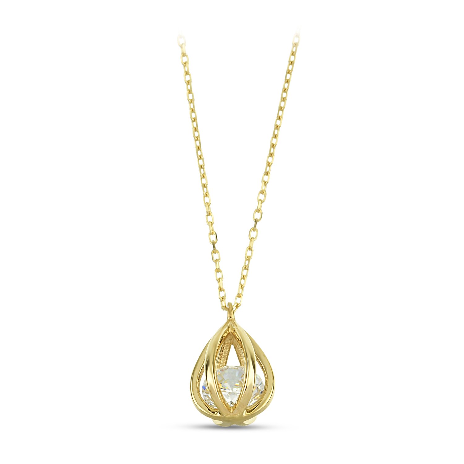 14 Ayar Kafes Tektaş Altın Kolye