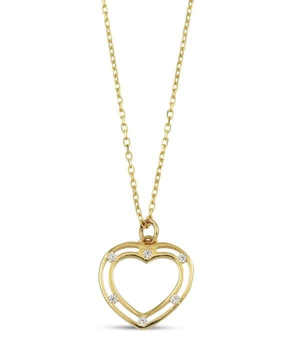 14 Ayar Taşlı Kalp Altın Kolye