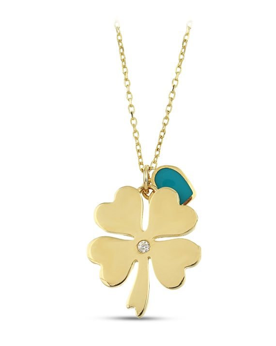 14 Ayar Yonca ve Kalp Altın Kolye