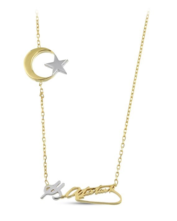 14 Ayar K.Atatürk İmza Ay yıldız Altın Kolye