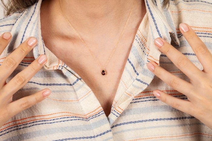 14 Ayar Ametist Taşlı Damla Altın Kolye