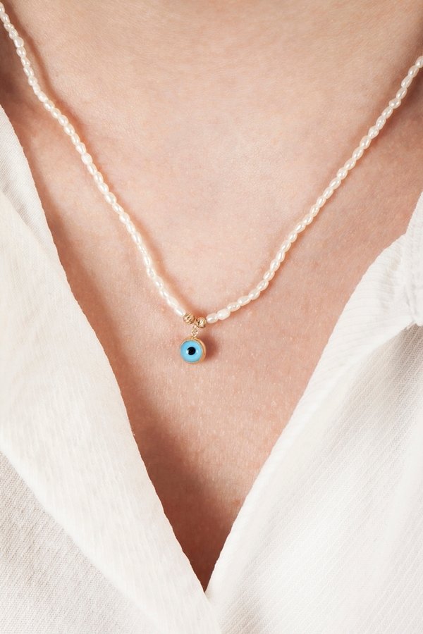 14 Ayar Nazar Boncuğu Altın Kolye