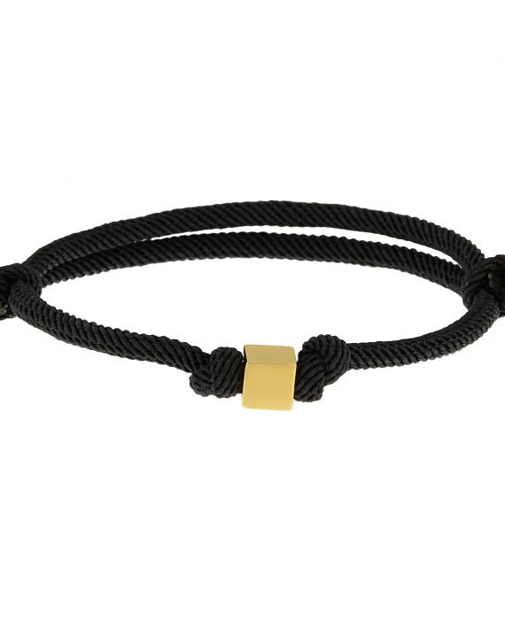Altın Küp Antrasit Renkli İpli Bileklik 14 Ayar