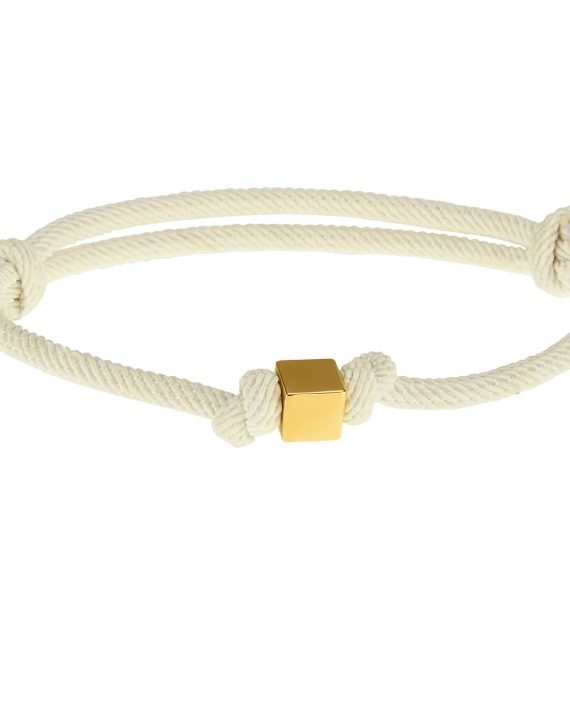 Altın Küp Beyaz İpli Bileklik 14 Ayar