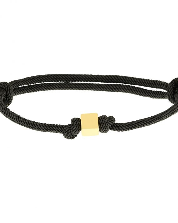 Altın Küp Koyu Gri İpli Bileklik 14 Ayar