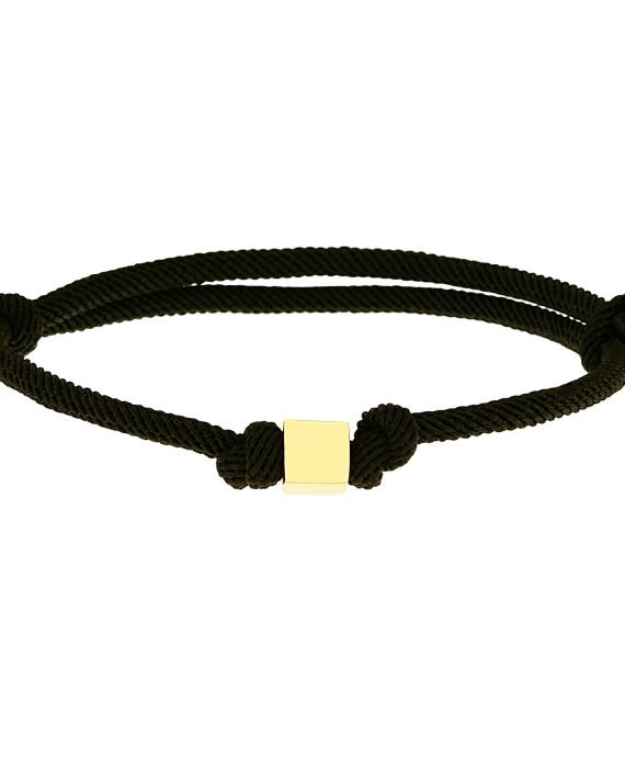 Altın Küp Koyu Yeşil İpli Bileklik 14 Ayar