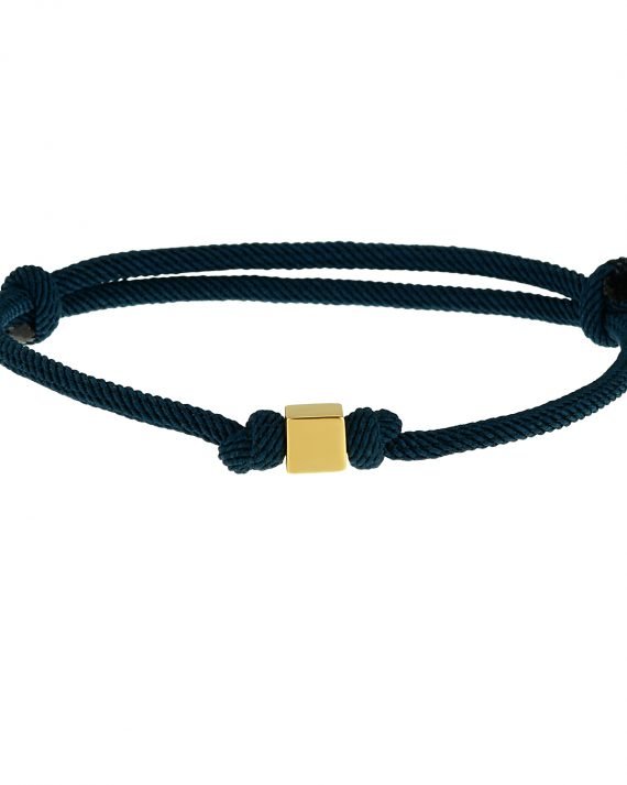 Altın Küp İndigo Mavi İpli Bileklik 14 Ayar