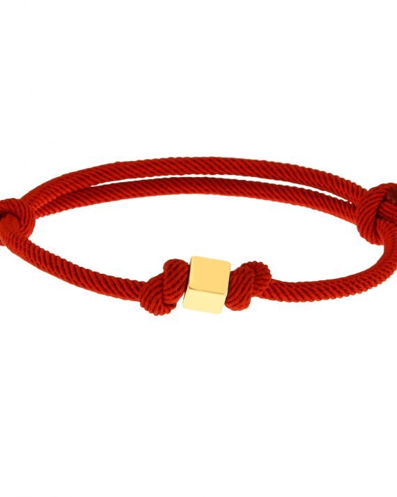 Altın Küp Kırmızı İpli Bileklik 14 Ayar